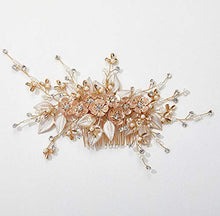 Load image into Gallery viewer, SWEETV Handmade Wedding Hair Comb Pearl Floral Leaf Bridal Hair Accessories for Brides and Bridesmaid
