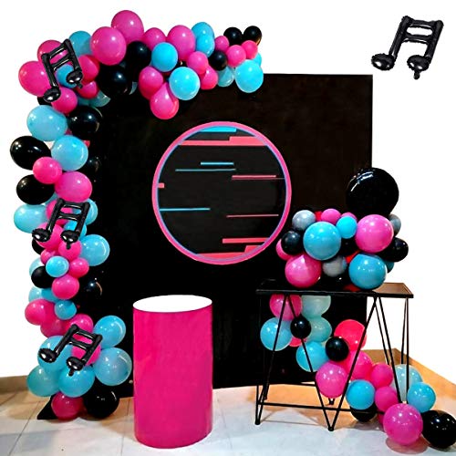 Heboland Music Theme Balloon Garland Arch Kit for Girls Ladies Birthday Decorations Party Supplies,Tik Tok 105Pcs Hot Pink Black Tiffany and Music Note Foil Balloons