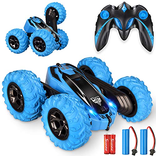 Remote Control Car,2.4GHz Electric Race Stunt Car,Double Sided 360° Rolling Rotating Rotation,LED Headlights RC 4WD High Speed Off Road for 3 4 5 6 7 8-12 Year Old boy Toys (Blue)