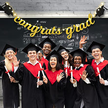 Load image into Gallery viewer, Congrats Grad Banner Gold and Black, Congrats Grad Glittery Banner with 8 Modes LED String Lights Gold Graduation Party Decorations 2022 Congratulations Grad Party Decor Supplies
