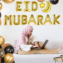 Load image into Gallery viewer, caicainiu Ramadan Mubarak Eid Mubarak Party Decoration Balloon Arch Kit Includes Gold Black Gold Confetti Latex Balloons and Eid Mubarak Foil Balloons Perfect for Eid Party Decoration Supplies（2）
