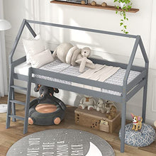 Load image into Gallery viewer, Hommdiy 3FT Treehouse Cabin Bunk Bed Loft Bed for Kids Mid-Sleeper Children Bed with Ladder 90X190CM Gray
