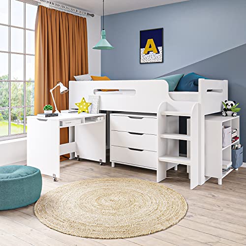 Dynamo White Mid Sleeper Cabin Bed with Storage and Desk