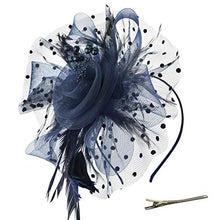Load image into Gallery viewer, DRESHOW Fascinators Hat Flower Mesh Ribbons Feathers on a Headband and a Forked Clip Cocktail Tea Party Headwear for Girls and Women
