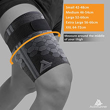 Load image into Gallery viewer, ActivRunner Thigh Compression Support Sleeve (2 per Pack), Breathable with Adjustable Non-Slip Strap for Hamstring and Quadricep Muscle Injury and Strain Recovery. Suitable for Men and Women (M)
