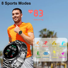 Load image into Gallery viewer, BEN NEVIS Men Smart Watch, Receive Make Call Voice Waterproof Fitness Sport Watch Sounds with 24/7 Heart Rate Blood Pressure Sleep Auto Monitor Step Counter Staninless Steel Metal for Android iOS
