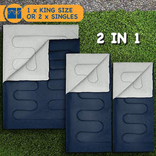 Load image into Gallery viewer, SUNMER Double Sleeping Bag - King Size - 300GSM - 3-4 Season - Converts into 2 Single Sleeping Bags - Ideal for Camping and Hiking Trips - Waterproof - Navy

