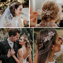 Load image into Gallery viewer, Rose Gold Wedding Hair Clip Hair Accessories for Women Handmade Flower Rhinestone Headpiece Hair Pins for Bridal Bridesmaid Girls
