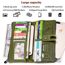 Load image into Gallery viewer, ROULENS Genuine Leather Women&#39;s Wallets,Multi-Function Slim Bifold Zipper Clutch Purse,Large Capacity Card Holder with RFID (Green)

