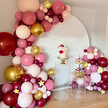 Load image into Gallery viewer, Balloon Garland Kit, TOLOYE Burgundy Balloons Arch Kit with Pink Wine Red Gold Confetti Latex Balloons, Decoration for Retro Lady Girls Birthday Wedding Anniversary Baby Shower Party Supplies
