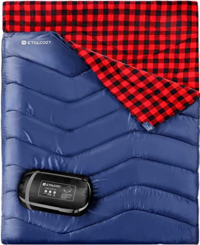 Double Sleeping Bag for Adults Camping, Extra Wide 2 Person Waterproof Cotton Flannel Sleeping Bag for 3-Season Warm & Cold Weather, Lightweight with Compact Bag for Hiking Backpacking