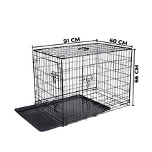 Load image into Gallery viewer, Dog Puppy Cage Folding 2 Door Crate with Metal Tray Large 36-inch Black
