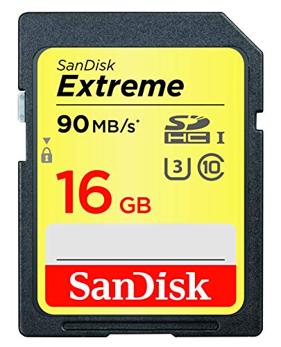 SanDisk Extreme 16 GB SDHC UHS-I U3 Memory Card, up to 90 MB/s Read (Newest Version) SDSDXNE-016G-GNCIN , Gold