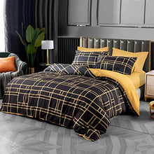 Load image into Gallery viewer, Pamposh Double Duvet Set Black &amp; Gold Doublesided Bedding Set 3 PCS With Pillowcases Ultra Soft Anti Allergic Non Iron Luxury Microfiber (Black, Double (200 x 200 cm))

