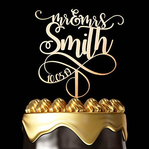 Personalized Cake Toppers for Wedding - Customize Your Own Wedding Cake Topper by Choosing Design, Color, Text and Size – Made in UK. (Gold, 8 Inch)
