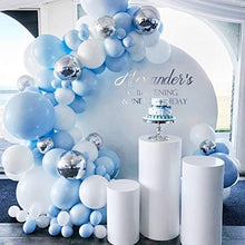 Load image into Gallery viewer, Blue Balloon Garland Arch Kit, 141Pcs Blue Silver White Balloons, Silver 4D Foil Balloons, Macaron Metal Balloon Arch for Boy Baby Shower, 1st Birthday Decorations

