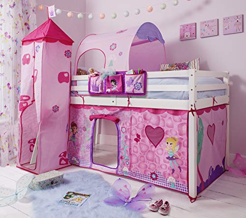 Noa and Nani - Midsleeper Cabin Bed with Fairies Tent, Tunnel and Tower - (Solid White)