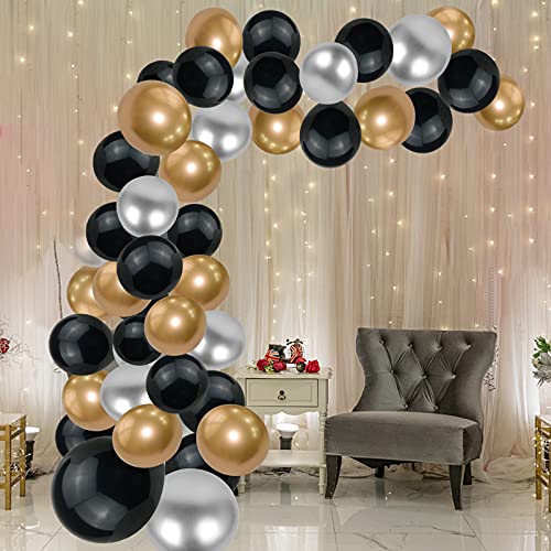 Black Gold Balloon Arch Kit,94pcs Metallic Black Gold and Silver Balloon Garland Arch Kit for Men Women Birthday Party Wedding Halloween Decorations