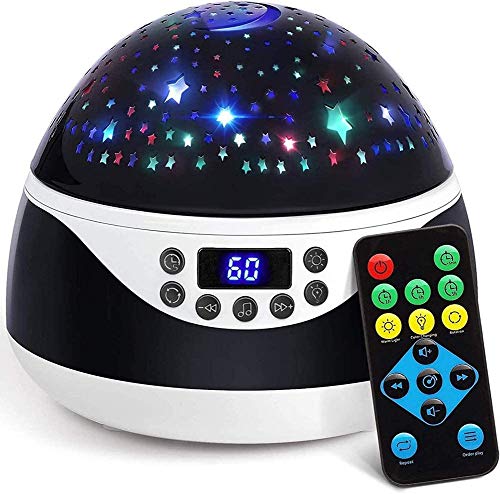 CDUTA Stars Night Light Projector with Timer & Music, Remote Control Projection Lamp for Kids, Rotating Kids Night Lights for Bedroom, Sleep Helper and Gift Choice for Babies Girls (Black)