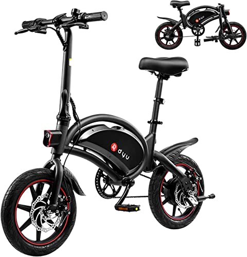 DYU Folding Electric Bike, 14 inch Portable E-bike, Smart Electric Bicycle with Pedal Assist, 3 Riding Modes City EBike with Battery Indicator, Height Adjustable, Compact Portable, Unisex Adult