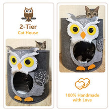 Load image into Gallery viewer, Dripex Collapsible Cat House, Novelty Owl Cat Cave Bed, Felt Cat Hideaway with Washable Mats - Grey
