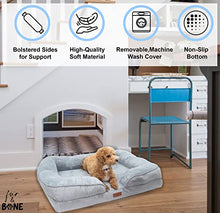 Load image into Gallery viewer, Fur &amp; Bone Memory Foam Dog Bed | Washable Orthopedic Dog Sofa Couch with Removable Zipper Cover | Super Soft Fleece Cosy Plush Pet Sofa Bed | Waterproof Mattress Protector Puppy Bed - Grey (Medium)
