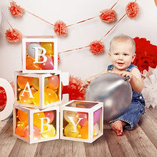 Load image into Gallery viewer, Baby Shower Boxes Party Decorations with 4 Warm White Fairy Lights and 32 Balloons, 4 PCS Transparent Boxes Baby Shower Blocks for Girls Boys Baby Shower Decorations ()
