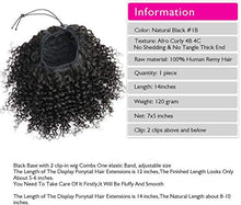 Load image into Gallery viewer, Drawstring Ponytail for Black Women Afro Human Hair Kinky Ponytail Drawstring Clip in Top Closure Ponytail Extension Curly 14 Inches Natural Black 100g
