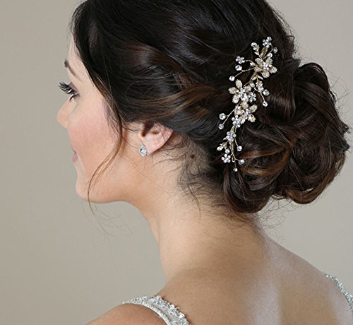 SWEETV Wedding Hair Comb Silver Pearl Flower Bridal Clip Hair Accessories for Bride Women