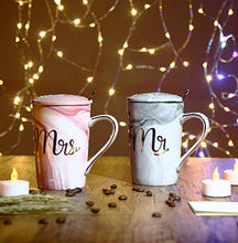 Load image into Gallery viewer, Mr and Mrs Coffee Cups Set Wedding Gifts for Couple Engagement Bridal Shower Bride and Groom Anniversary Marble Ceramic Mugs 14 Oz
