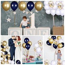Load image into Gallery viewer, Balloon Arch Kit, Navy Blue Balloon Garland Kit,120 Pack Latex Balloon Arches Blue Gold White Confetti with Balloon Accessories for Birthday Decorations Baby Shower Wedding Gender Reveal
