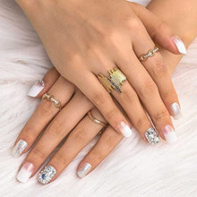 Load image into Gallery viewer, Sethexy White False Nail Glossy Squoval Fake Nails Glitter Rhinestone Nails with Glue 24Pcs Bling Acrylic Press on Nail Tips for Women and Girls
