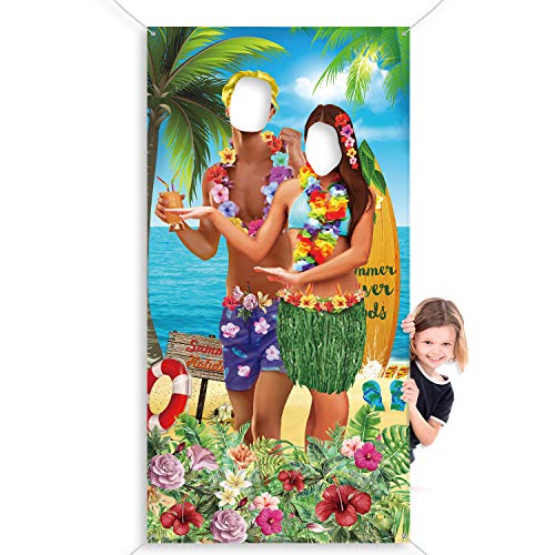 Hawaiian Aloha Party Decorations Luau Couple Photo Prop, Giant Fabric Hawaiian Luau Photo Booth Background, Funny Luau Couple Photo Door Banner for Luau Party or Beach Party Supplies Favors, 6 x 3 ft