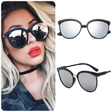 Load image into Gallery viewer, Oversized Celeb Cateye Sunglasses for Women Ladies Silver Dark Mirrored Cat Eye Vintage Sun Glasses Circle Lens

