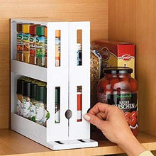 Load image into Gallery viewer, Hustlejacks Spice Rack Organiser, Spice rack kitchen organiser, organise seasoning, best for tidy spices and herbs, expandable rotating spice rack, inside kitchen cupboard, in white plastic.
