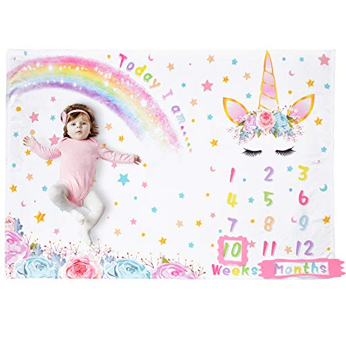 WERNNSAI Unicorn Baby Milestone Blanket - 150 x 100cm Soft Fleece Photography Background Blanket Weekly Monthly Girls Infant Quilt Newborn Blanket