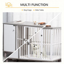 Load image into Gallery viewer, PawHut Dog Crate Pet Kennel Cage Wooden Top End Table w/ Side Cabinet Soft Cushion for Small Dogs Grey 98 x 48 x 70.5 cm
