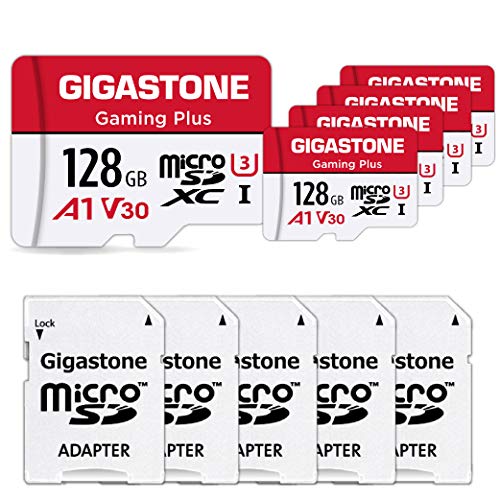 Gigastone 128GB 5-Pack Micro SD Card with Adapter, A1 U1 C10 Class10 95MB/S, Full HD Available, Micro SDXC UHS-I Memory Card