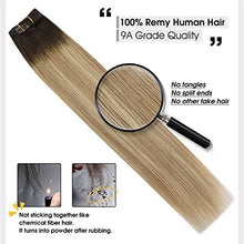 Load image into Gallery viewer, Moresoo Clip in Balayage Hair Extensions Full Head 100% Human Hair Straight Clip on Hair Extensions Brown to Light Brown with Golden Blonde Hair Extensions Clip in 18Inch 120g/7pcs
