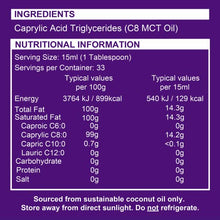 Load image into Gallery viewer, Premium Pure C8 MCT Oil | 3X Ketone Boost Versus Other MCTs | Supports Keto &amp; Fasting | 100% Coconut Sourced | Vegan Safe &amp; Gluten Free | Lab Tested High Purity Source of C8 MCT | 500ml Ketosource®
