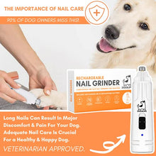 Load image into Gallery viewer, Dog Nail Grinder | Low Noise &amp; Vibration 2 Speed Electric Nail Grinder For Dogs | Full Control &amp; Safe Nail Trimming 2021 Version | Dog Nail Trimmer Includes USB Charger + X3 Rechargeable Batteries
