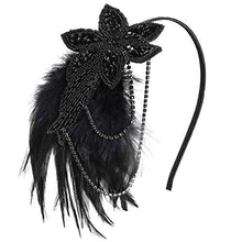 Load image into Gallery viewer, Coucoland Vintage 1920s Headband 1920s Headpiece Feather Beaded Headband Crystal Flapper Headpiece Great Gatsby Costume Accessories Roaring 20's Accessories (Black)
