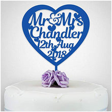 Load image into Gallery viewer, PERSONALISED Wedding/Anniversary Cake Topper - Personalise with ANY SURNAME - Food Safe Acrylic Cake Decoration - Mr And Mrs NAME - Made from Strong 3mm Coloured Acrylic - Different Colours to Choose
