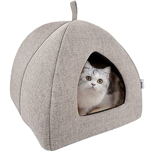 Docatgo Pet Tent Cave Igloo Bed for Cats/Small Dogs - 38x38x40cm 2-In-1 Cat Tent/Cat Bed House with Removable Washable Cushion Pillowslip - Microfiber Indoor Outdoor Pet Beds