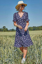 Load image into Gallery viewer, Roman Originals Women Fit &amp; Flare Skater Dress Ladies Stretch Jersey Casual Summer Autumn Winter Party Beach Cruise Holiday V-Neck Knee Length - Navy Blue - Size 16

