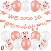 Load image into Gallery viewer, ADXCO Graduation Decorations 2022 Banner Kit Including Banners with We Are so Proud of You 15 Latex Sequined Balloons for School Graduation Party Decoration Supplies Accessories (Rose Gold)
