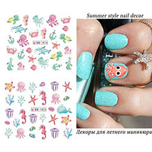 Load image into Gallery viewer, Firot Summer Ocean Nail Stickers Nail Art Water Transfer Decals Summer Nail Art Supplies Ocean Design Sticker Acrylic Nails Mixed Shapes Nail Ocean Shell Starfish Sea Animals 12 Sheets
