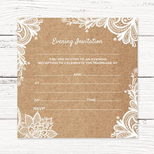 Load image into Gallery viewer, Premium Evening Wedding Postcard Invitations - Rustic Lace Pattern - Pack of 20 with Ivory Envelopes. Vintage Charm, Woodland. Perfect for Friends and Family. (L53)
