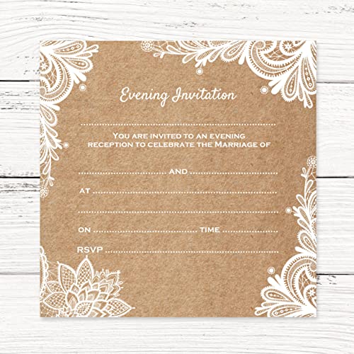 Premium Evening Wedding Postcard Invitations - Rustic Lace Pattern - Pack of 20 with Ivory Envelopes. Vintage Charm, Woodland. Perfect for Friends and Family. (L53)