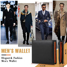 Load image into Gallery viewer, TEEHON® Wallets Mens Slim Genuine Leather RFID Blocking Wallet Mens with 11 Card Holder, 2 banknote compartments, Coin Pocket, ID Window, Minimalist Wallets for Men with Gift Box - Black and Orange
